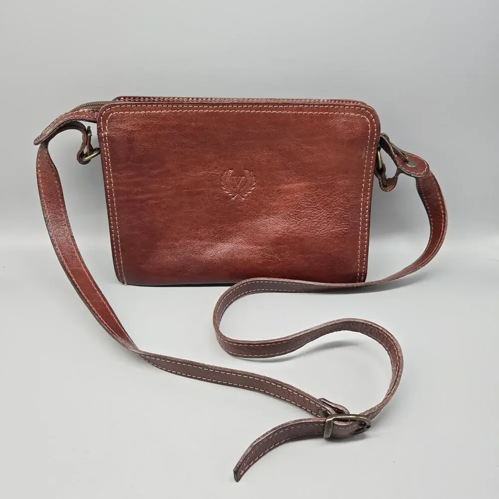 FLORENCE Made in Italy Brown Vintage Leather Crossbody Bag Purse